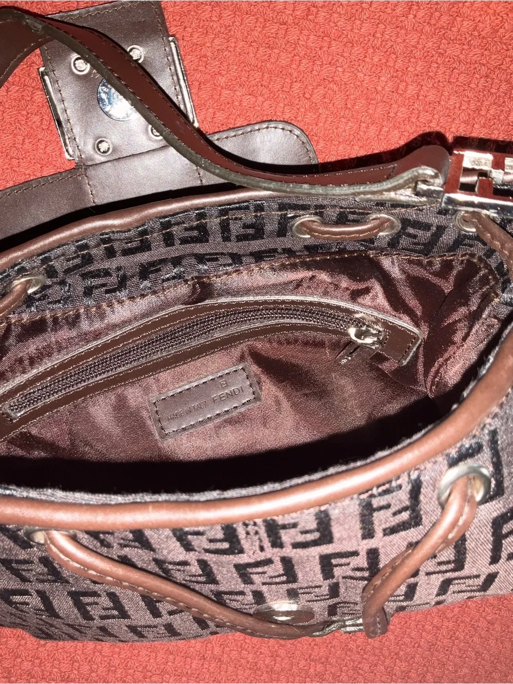 Fendi Brown Monogram Shoulder Bag with Silver Hardware
